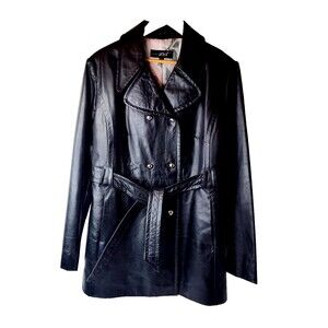 Black Rivet Women's Black Leather Double Breasted Coat Jacket Classic XL Buttons